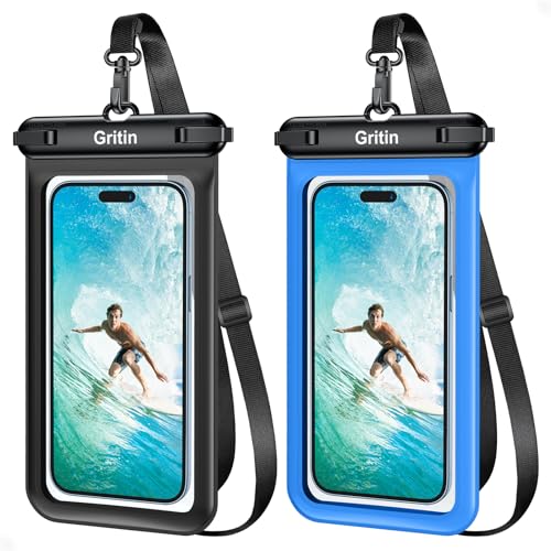 Gritin 2 Stück wasserdichte Handyhülle, IPX8 wasserdichte Unterwasser Handytasche Hülle mit Sicherheitsschleife, Waterproof Phone Case für iPhone, Galaxy, Smartphone bis zu 7.2", Schwarz & Dunkelblau von Gritin