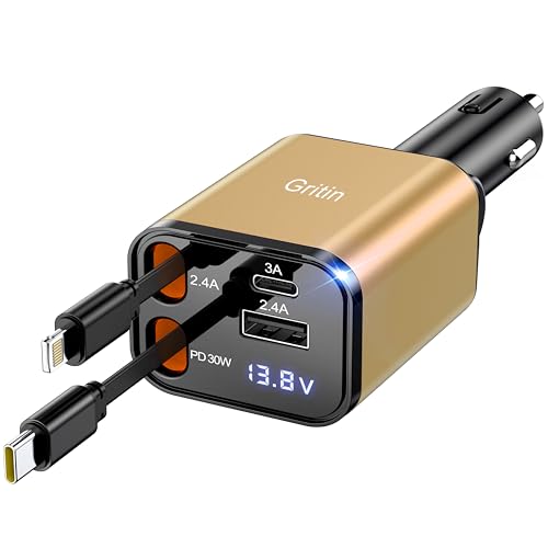 Gritin Zigarettenanzünder USB, 69W Schnellladung 4 in 1 USB C Auto Ladegerät mit Spannungsanzeige & Adaptive Charging Technologie, Schnellladegerät für iPhone 16/15/14/iPad/Galaxy/Android usw. -Gold Gritin Zigarettenanzünder USB, 69W Schnellladung 4 in 1 USB C Auto Ladegerät mit Spannungsanzeige & Adaptive Charging Technologie, Schnellladegerät für iPhone 16/15/14/iPad/Galaxy/Android usw. -Gold von Gritin