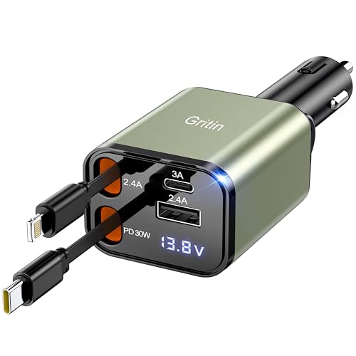 Gritin Zigarettenanzünder USB, 69W Schnellladung 4 in 1 USB C Auto Ladegerät mit Spannungsanzeige & Adaptive Charging Technologie, Schnellladegerät für iPhone 16/15/14/iPad/Galaxy/Android usw. -Grün Gritin Zigarettenanzünder USB, 69W Schnellladung 4 in 1 USB C Auto Ladegerät mit Spannungsanzeige & Adaptive Charging Technologie, Schnellladegerät für iPhone 16/15/14/iPad/Galaxy/Android usw. -Grün von Gritin