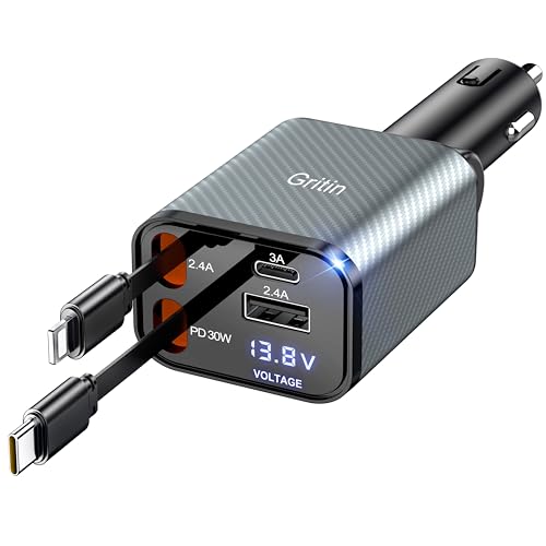 Gritin Zigarettenanzünder USB, 69W Schnellladung 4 in 1 USB C Auto Ladegerät mit Spannungsanzeige & Adaptive Charging Technologie, Schnellladegerät für iPhone 16/15/14/iPad usw. -Kohlefaser Grau Gritin Zigarettenanzünder USB, 69W Schnellladung 4 in 1 USB C Auto Ladegerät mit Spannungsanzeige & Adaptive Charging Technologie, Schnellladegerät für iPhone 16/15/14/iPad usw. -Kohlefaser Grau von Gritin