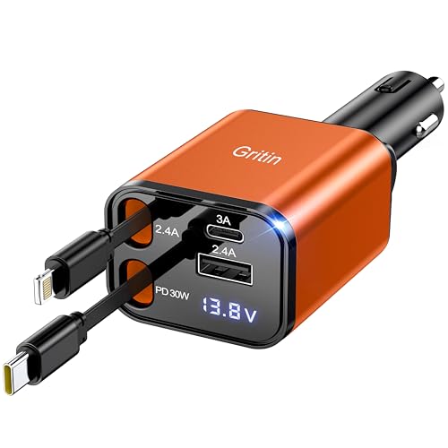 Gritin Zigarettenanzünder USB, 69W Schnellladung 4 in 1 USB C Auto Ladegerät mit Spannungsanzeige & Adaptive Charging Technologie, Schnellladegerät für iPhone 16/15/14/iPad/Android usw. -Orange Gritin Zigarettenanzünder USB, 69W Schnellladung 4 in 1 USB C Auto Ladegerät mit Spannungsanzeige & Adaptive Charging Technologie, Schnellladegerät für iPhone 16/15/14/iPad/Android usw. -Orange von Gritin