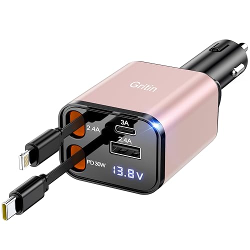 Gritin Zigarettenanzünder USB, 69W Schnellladung 4 in 1 USB C Auto Ladegerät mit Spannungsanzeige & Adaptive Charging Technologie, Schnellladegerät für iPhone 16/15/14/iPad/Galaxy/Android usw. -Rosa Gritin Zigarettenanzünder USB, 69W Schnellladung 4 in 1 USB C Auto Ladegerät mit Spannungsanzeige & Adaptive Charging Technologie, Schnellladegerät für iPhone 16/15/14/iPad/Galaxy/Android usw. -Rosa von Gritin