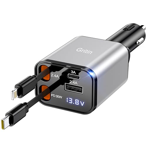 Gritin Zigarettenanzünder USB, 69W Schnellladung 4 in 1 USB C Auto Ladegerät mit Spannungsanzeige & Adaptive Charging Technologie, Schnellladegerät für iPhone 16/15/14/iPad/Android usw. -Silber Gritin Zigarettenanzünder USB, 69W Schnellladung 4 in 1 USB C Auto Ladegerät mit Spannungsanzeige & Adaptive Charging Technologie, Schnellladegerät für iPhone 16/15/14/iPad/Android usw. -Silber von Gritin