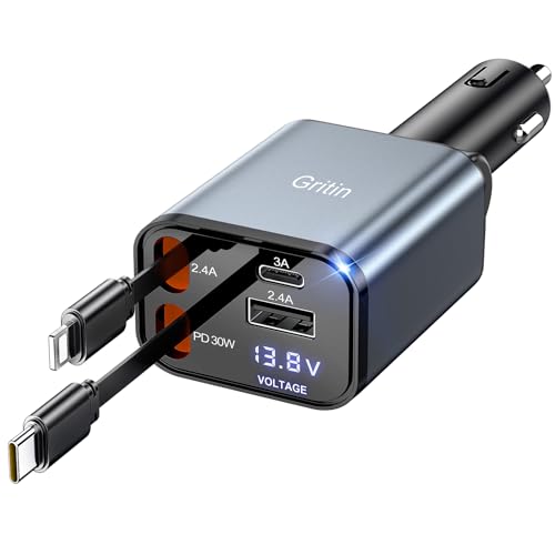 Gritin Zigarettenanzünder USB, 69W Schnellladung 4 in 1 USB C Auto Ladegerät mit Spannungsanzeige & Adaptive Charging Technologie, Schnellladegerät für iPhone 16/15/14/iPad/Galaxy/Android usw. Gritin Zigarettenanzünder USB, 69W Schnellladung 4 in 1 USB C Auto Ladegerät mit Spannungsanzeige & Adaptive Charging Technologie, Schnellladegerät für iPhone 16/15/14/iPad/Galaxy/Android usw. von Gritin