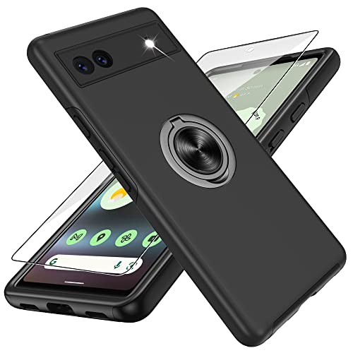 Gritup Pixel 6A Hülle, Google Pixel 6A Hülle mit HD Displayschutzfolie, Stoßfeste Google Pixel 6A Handyhülle mit 360° Magnetringhalter Kickstand Handyhülle für Google Pixel 6A Schwarz von Gritup