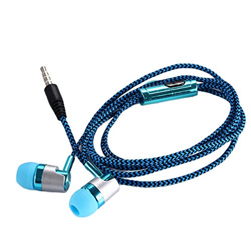 Griwiuiowe H-169 3.5mm MP3 MP4 Wiring Subwoofer Braided Cord, Headphones with Wheat Wire Control(Blau) von Griwiuiowe