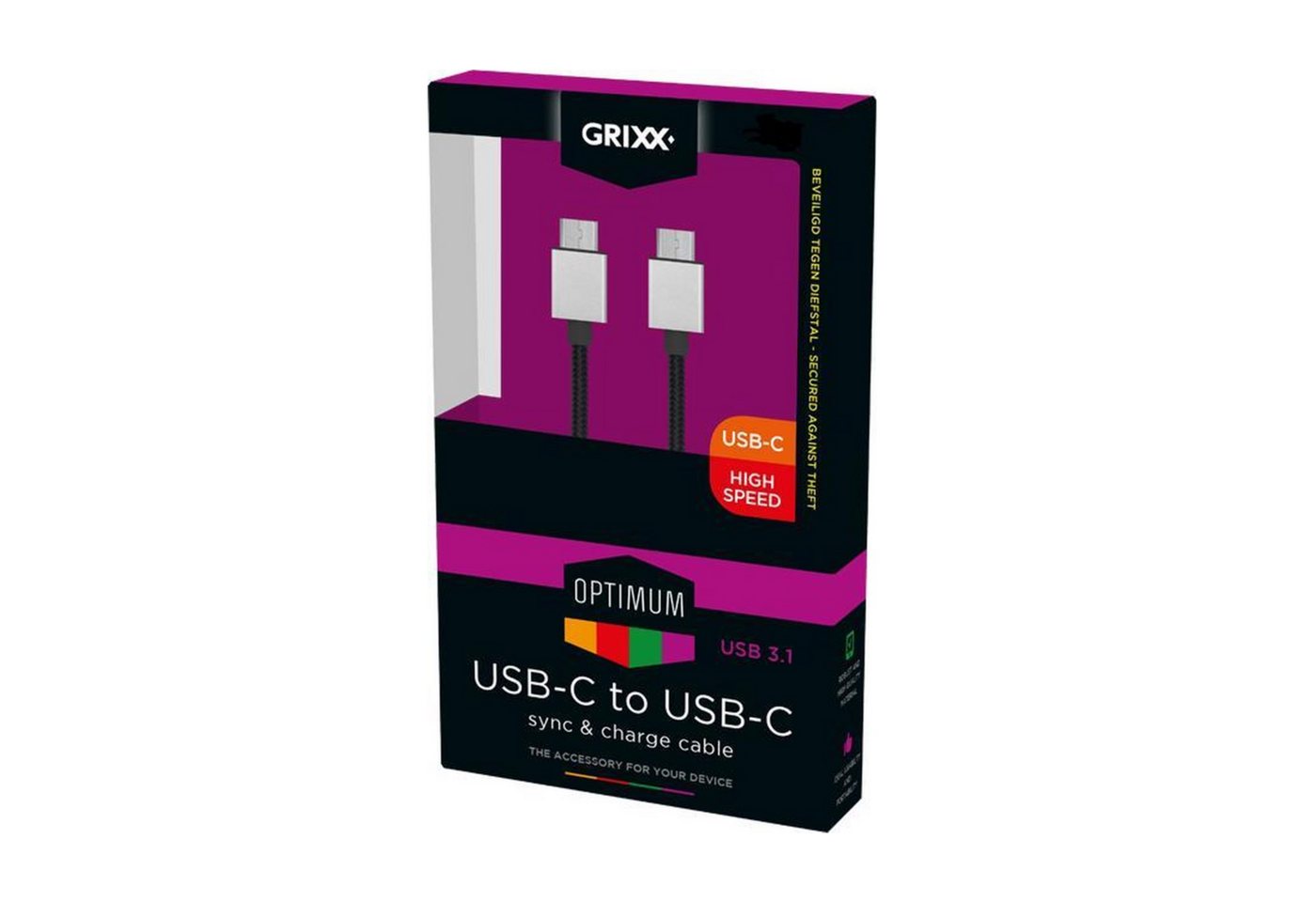 Grixx GROCACCFBK03 Computer-Kabel, USB-C, USB-C (300 cm), High Speed USB 3.1, bis 480 Mbit/s, 3.0 Meter, Nylonmantel, Schwarz von Grixx