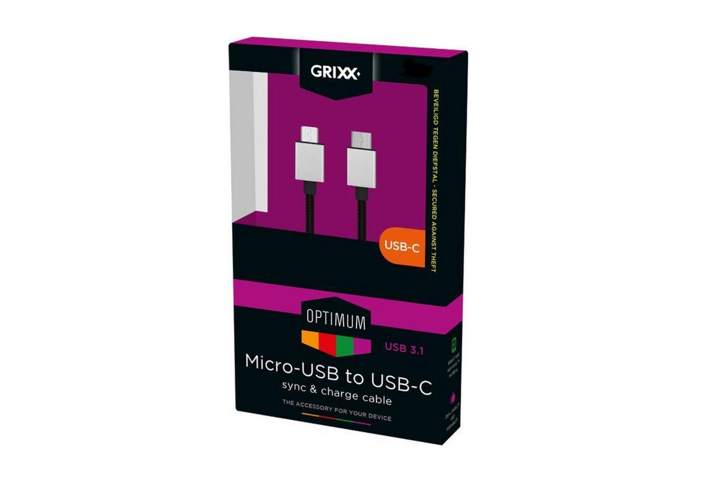 Grixx GROCACMUSBFBK03 USB-Kabel, Micro-USB, USB 3.0 Typ A (300 cm), USB 3.1, bis zu 480 Mbit/s, 3.0 Meter, Nylonmantel, Schwarz von Grixx