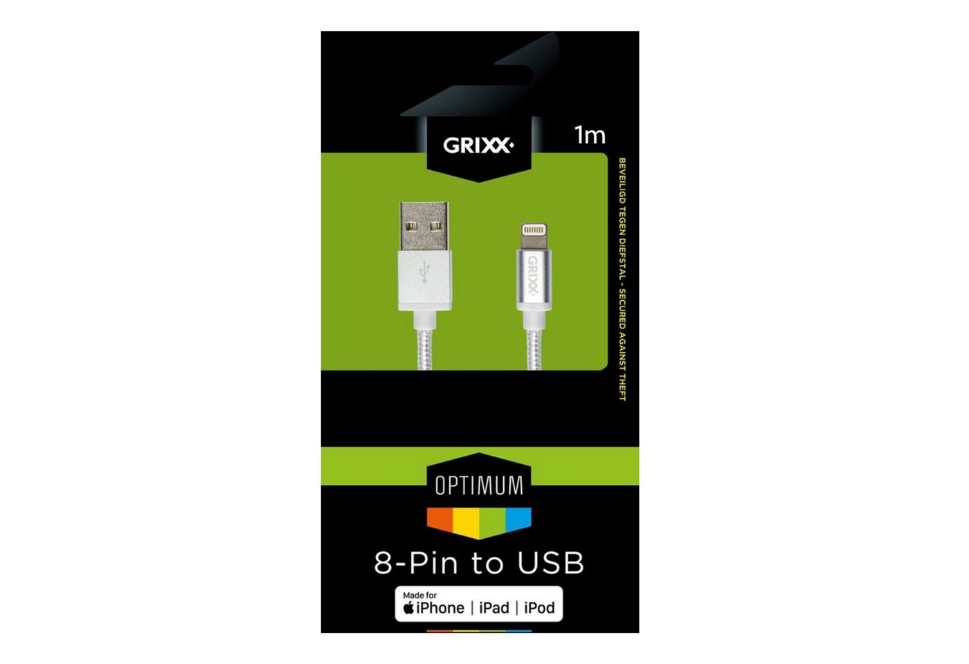 Grixx GROIPCA8PINFW01 Lightningkabel, USB Typ A, Lightning (100 cm), 1,0 Meter - Nylon-Finish/ Weiß - Heavy Duty - iPhone/ iPad/ iPod von Grixx
