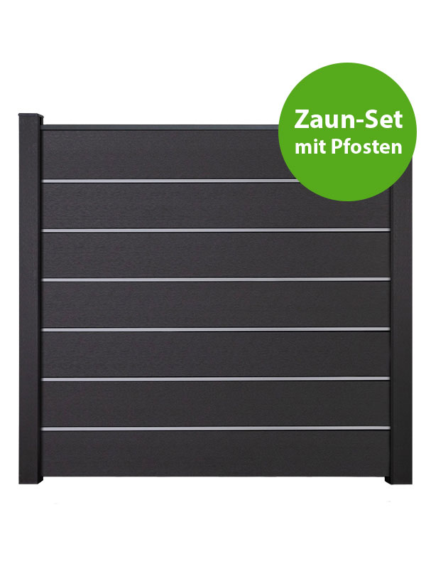 GroJaSolid Grande Premium Steckzaun Komplettset mit WPC-Pfosten, Anthrazitgrau, 7,62 m von GroJa