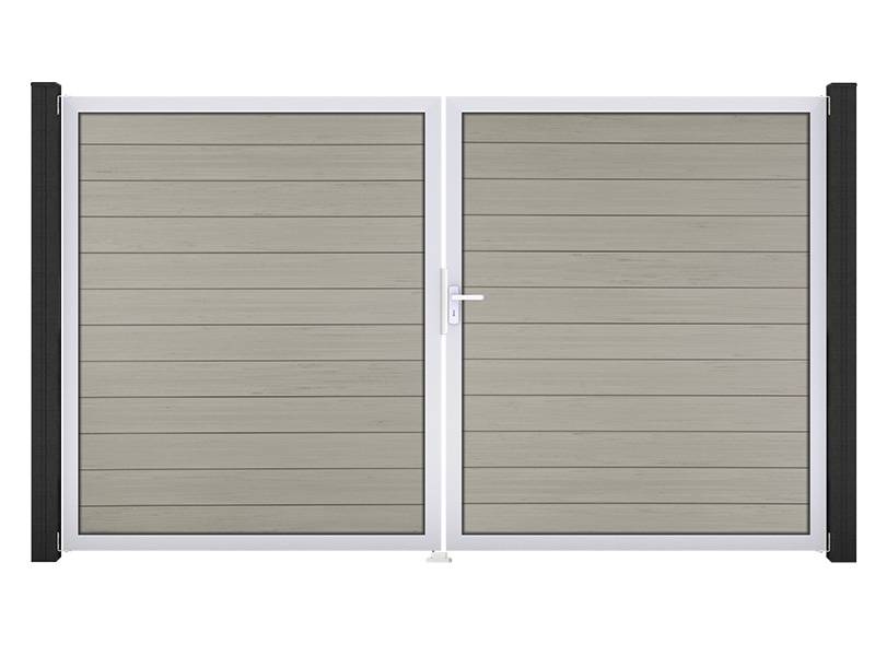GroJaSolid Steckzaun Tor zweiflügelig WPC / BPC, DIN rechts, Bi-Color Sand von GroJa