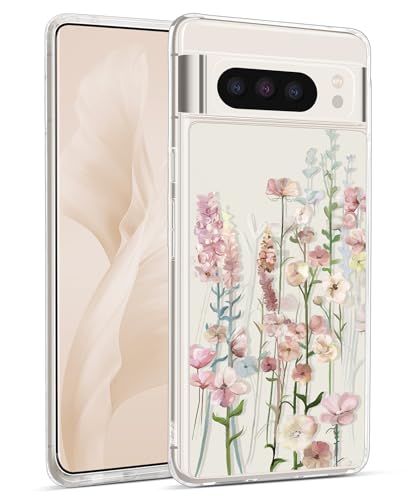 Gronda Hülle für Google Pixel 8 pro Handyhülle klar Transparent Schutzhülle Vergilbungsfrei mit Rosa Blumen case Stoßfest Dünne Bumper schutzhülle Kompatibel mit Google Pixel 8 pro von Gronda