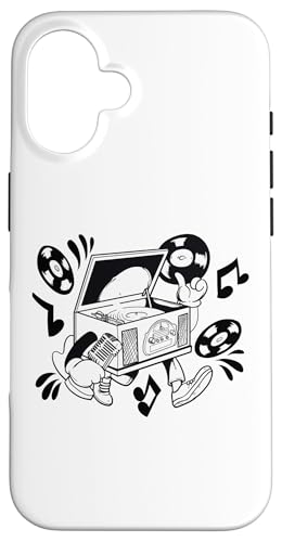 Retro Plattenspieler Cartoon Vibe Hülle für iPhone 16 Retro Plattenspieler Cartoon Vibe Hülle für iPhone 16 von Groove Line Illustration Co
