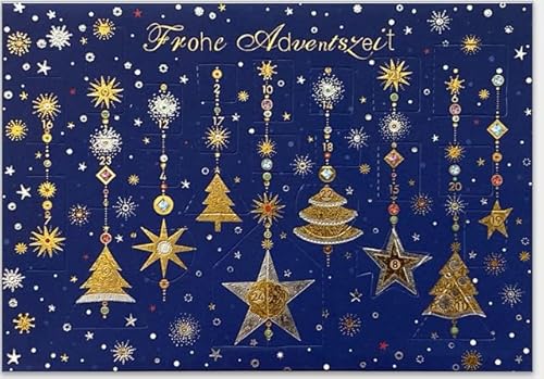 GrosseJewels Mini Adventskalender als Karte zur Weihnachten - hochwertige Grußkarte mit 24 Türchen, inkl. goldenem Umschlag (Lametta blau), Din A6 von GrosseJewels