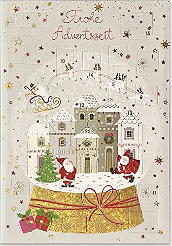 GrosseJewels Mini Adventskalender als Karte zur Weihnachten - hochwertige Grußkarte mit 24 Türchen, inkl. goldenem Umschlag (Schneekugel), Din A6 von GrosseJewels