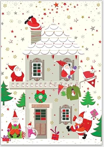 GrosseJewels Turnowsky Weihnachtskarte 3D-Reliefdruck mit Tannenbaum, Schlitten u.v.m. für Familie, Kunden, Mitarbeiter mit Umschlag zum Verschicken (Freche Nikoläuse) von GrosseJewels