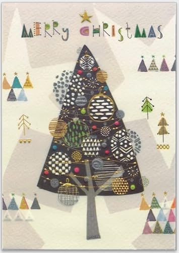 GrosseJewels Turnowsky Weihnachtskarte 3D-Reliefdruck mit Tannenbaum, Schlitten u.v.m. für Familie, Kunden, Mitarbeiter mit Umschlag zum Verschicken (Merry Christmas Tannenbaum) von GrosseJewels