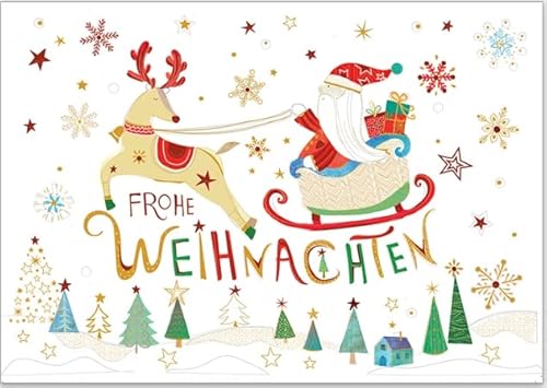 GrosseJewels Turnowsky Weihnachtskarte 3D-Reliefdruck mit Tannenbaum, Schlitten u.v.m. für Familie, Kunden, Mitarbeiter mit Umschlag zum Verschicken (Santa Claus Schlitten) von GrosseJewels