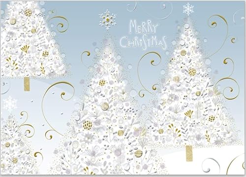 GrosseJewels Turnowsky Weihnachtskarte 3D-Reliefdruck mit Tannenbaum, Schlitten u.v.m. für Familie, Kunden, Mitarbeiter mit Umschlag zum Verschicken (Verschneiter Tannenwald) von GrosseJewels
