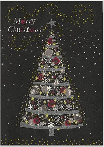 GrosseJewels Turnowsky Weihnachtskarte 3D-Reliefdruck mit Tannenbaum, Schlitten u.v.m. für Familie, Kunden, Mitarbeiter mit Umschlag zum Verschicken (Weihnachtsbaum bei Nacht) von GrosseJewels
