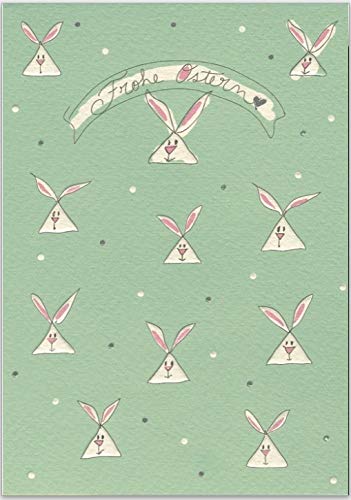 GrosseJewels Wunderschöne neue Karte mit Umschlag, einmaliges und hochwertiges Design - original von Turnowsky (est. 1940). Grußkarte zu Ostern mit Osterhäschen grün von GrosseJewels