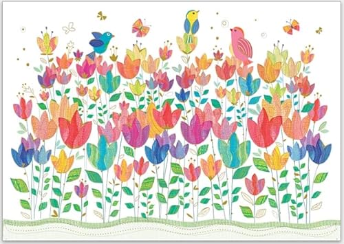 Höchste Qualität: wunderschöne Gruß-Karte aus dickem geprägtem Papier mit Umschlag (Bunte Vögel in bunter Wiese) von GrosseJewels