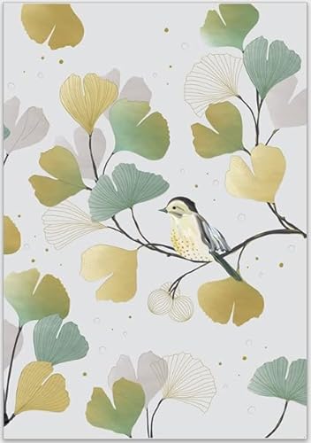 Höchste Qualität: wunderschöne Gruß-Karte aus dickem geprägtem Papier mit Umschlag (Kohlmeise im Ginkgo-Baum) von GrosseJewels