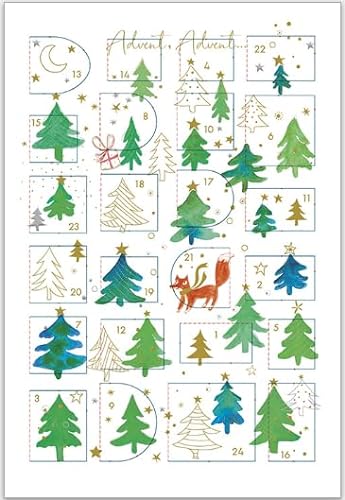 Mini Adventskalender als Karte zur Weihnachten - hochwertige Grußkarte mit 24 Türchen, inkl. goldenem Umschlag (Weihnachtswald) von GrosseJewels