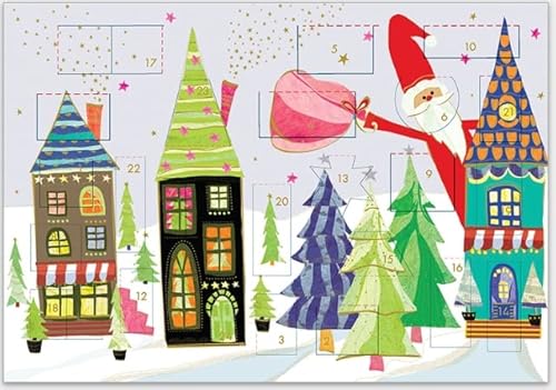 Mini Adventskalender als Karte zur Weihnachten - hochwertige Grußkarte mit 24 Türchen, inkl. goldenem Umschlag (Winkender Nikolaus) von GrosseJewels