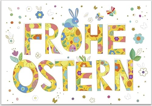 Oster-Karte: Wunderschöne Relief-Karte, hochwertig, farbenfroh als Gruß zu Ostern mit Umschlag (FROHE OSTERN gelb) von GrosseJewels