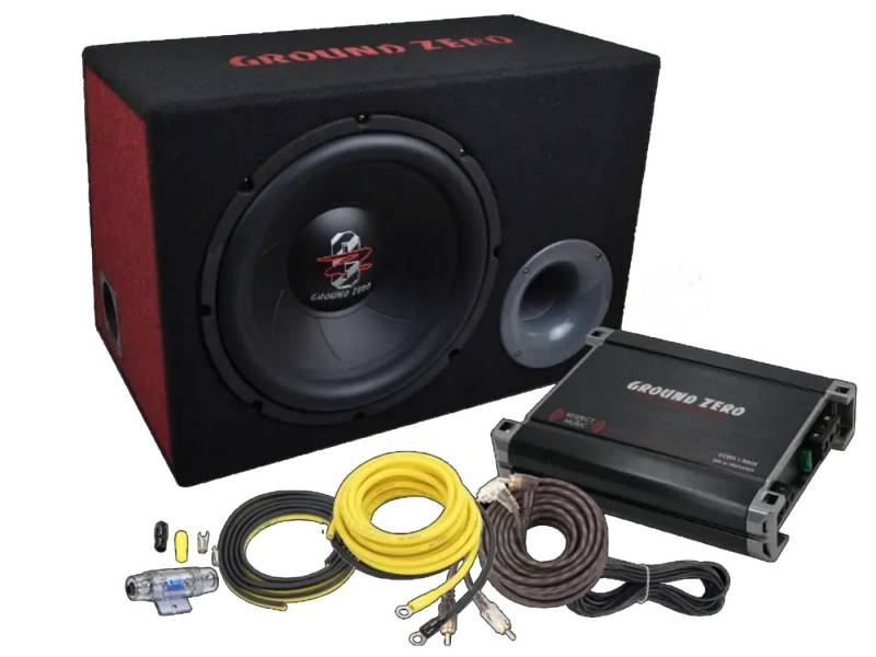 Ground Zero Ground Zero 30 cm Basspaket Subwoofer Verstärker Set Kabelset GZ Auto-Subwoofer (300 W) von Ground Zero