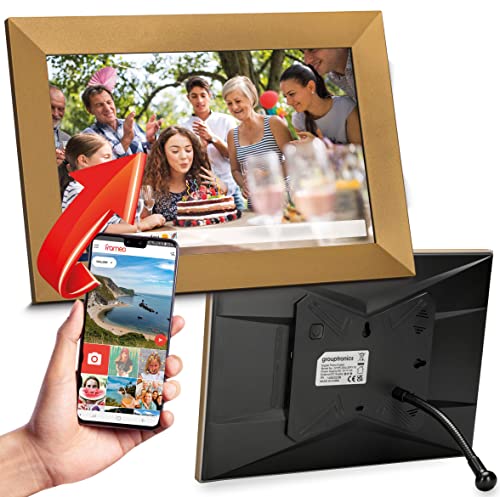 Grouptronics Digitaler Bilderrahmen, 25.4 cm (10 Zoll), zum Senden von Fotos oder Videos über App weltweit, biegbarer Ständer, Touchscreen, automatische Drehung – Querformat oder Hochformat, 16 GB von Grouptronics