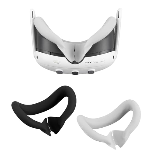 Growalleter Silikon Gesichtsabdeckung für Meta Quest 3 Zubehör, VR-Gesichtspolster Abdeckung Passend für Mate Quest 3 Gesichtspolster zu Schweißfester Ersatz (Schwarz+Weiß) von Growalleter