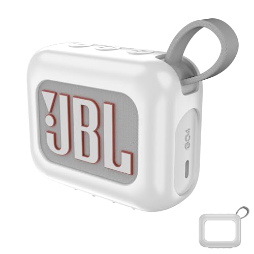 Growalleter Silikonhülle für JBL Go 4 Bluetooth-Lautsprecher, sturzsichere Schutzhülle für JBL Go4 Zubehör, tragbare Reisetasche zum Ausgehen, Wandern, Klettern (Silikonhülle, weiß) von Growalleter