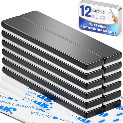 Grtard 4er-Pack Schwarz Neodym-Magnete, 60 x 10 x 3 mm Seltenerdmagnete, Kühlschrank-Magnetstreifen mit doppelseitigem Kleber für vielfältige Verwendung von Grtard