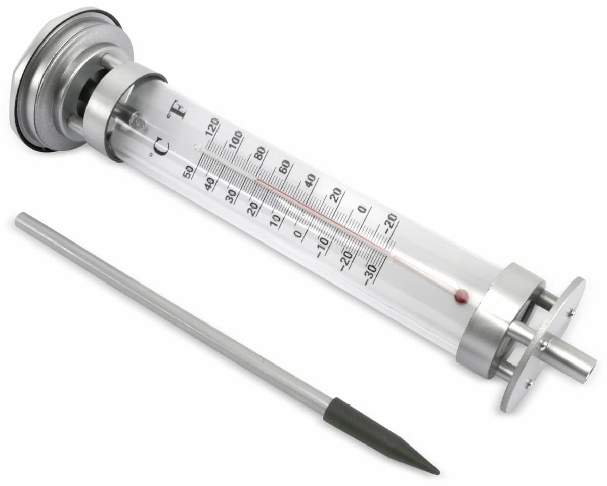 GRUNDIG Gartenthermometer mit Solarlampe, silber von Grundig