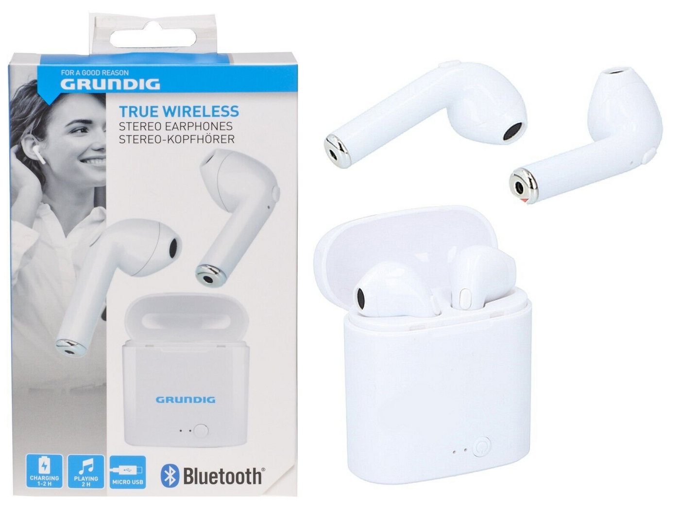 Grundig In-Ear 5.0 Bluetooth Wireless Earbuds Kopfhörer mit USB-C & Ladecase Bluetooth-Kopfhörer (Kabellose Kopfhörer, Google Assistant, Siri, Bixby, Bluetooth, Wierless, automatisches Koppeln für ein kompromissloses kabelloses Hörerlebnis) von Grundig