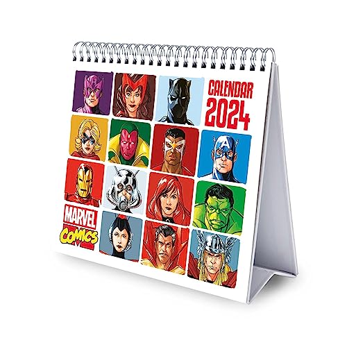 Grupo Erik Kalender 2024 Tischkalender Marvel Comics Kalender 2024 Familienplaner Tischkalender 2024 zum Aufstellen 20 x 17 cm Jahreskalender 2024, Klein von Grupo Erik