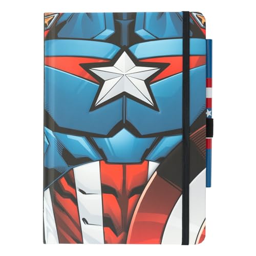 Grupo Erik Premium Notizbuch mit Stift Marvel Captain America Notizbuch A5 Dotted - Notizbuch Klein - Reisetagebuch zum selberschreiben - Bullet Journal Dotted A5 Tagebuch Mädchen und Jungen von Grupo Erik