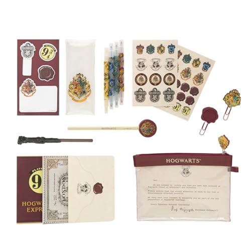 Grupo Erik Schreibwaren Hogwarts Express Harry Potter Kugelschreiber Bleistift mit Radiergummi - Federmäppchen Groß - Büroklammern - 4 Textmarker - Notizzettel Klebend Harry Potter Fanartikel von Grupo Erik