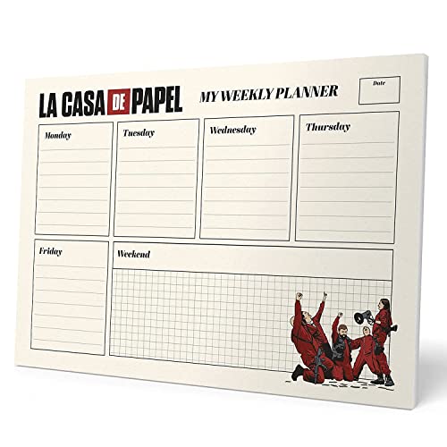 Grupo Erik Wochenplaner Block A4 Kalender Planer Haus des Geldes -Tischplaner A4 ohne festes Datum Offizielles Netflix - Merchandising von Grupo Erik