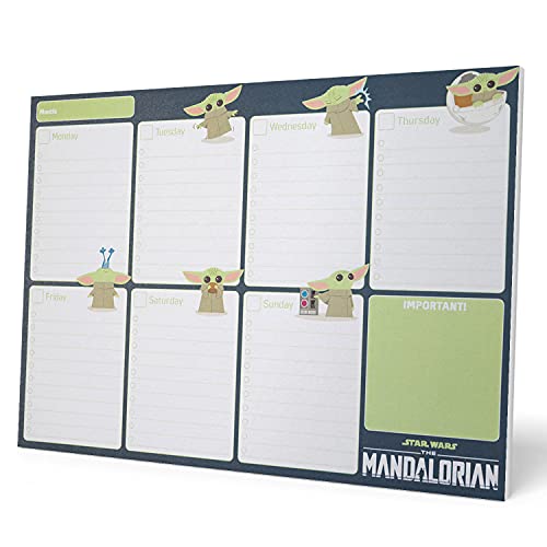 Grupo Erik Wochenplaner Block A4 Kalender Planer Star Wars -Tischplaner - Tischkalender ohne Datum The Mandalorian Grogu Baby Yoda - Schreibtischunterlage Papier, Blau, A5 von Grupo Erik