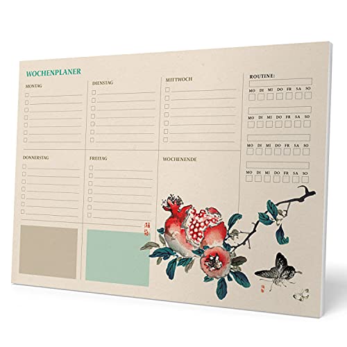 Grupo Erik Wochenplaner Tischkalender Block A4 - Kalender Planer Japanische Kunst auf Deutsch - Tischplaner A4 - Tischkalender ohne Datum - Schreibtischunterlage Papier von Grupo Erik