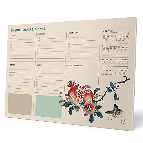 Grupo Erik Wochenplaner Tischkalender Block - Kalender Planer Japanische Kunst auf Spanisch - Tischplaner A4 ohne festes Datum, BPSA40034 von Grupo Erik