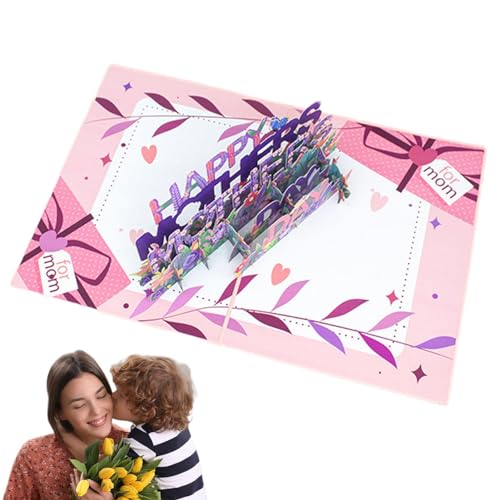 Gruwkue Muttertagskarte,Glückliche Muttertagskarte - 3D-Pop-up-Muttertagskarten | 20 x 15 cm handgefertigte bunte Blumen-Grußkarte, romantische Festival-Segen-Papierskulpturen für Geburtstag, Jubiläum von Gruwkue