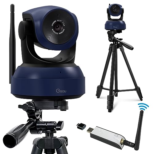 Gsou Kabellose Webcam, 1080P HD-Videoanrufe und Streaming-Kamera, Plug-and-Play, verstellbares Winkelfeld, Computerkamera für PC/Mac/Laptop/funktioniert mit Zoom, Teets,Skype,Teams (mit Stativständer) von Gsou