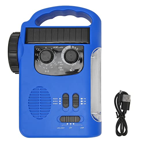 Handkurbel-Solarradio, tragbares AM FM SW-Notfallradio mit LED-Taschenlampe, Leselicht, MP3-Player für Camping im Freien (Blau) von Gsycle