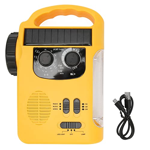 Handkurbel-Solarradio, tragbares AM FM SW-Notfallradio mit LED-Taschenlampe, Leselicht, MP3-Player für Camping im Freien (Gelb) von Gsycle