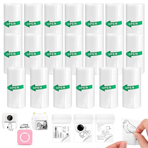 20 Rollen Thermorollen, GuKKK Thermopapier für Kinder Sofortbildkameras und Selbstklebender Bedruckbarer Aufkleber, Mini Thermal Pinter Papier, Drucker für Mini Mobiler Fotodrucker(57 * 25MM) von GuKKK