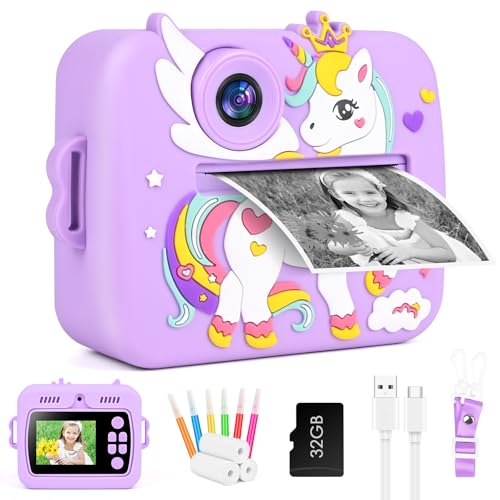 GuKKK Kinderkamera Sofortbildkamera, 2,4 Zoll Sofortbildkamera Kinder mit 32G TF Karte und Fotopapier Drucken, 1080P HD Digitalkamera Kinder, Weihnachten Geschenk für Jungen und Mädchen 3-12 Jahre von GuKKK